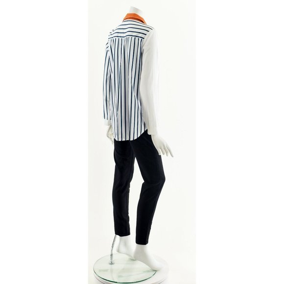 Asymmetric Striped Button Down,Vintage Colorblock Oxford Shirt,Nautical Striped - Picture 6 of 9